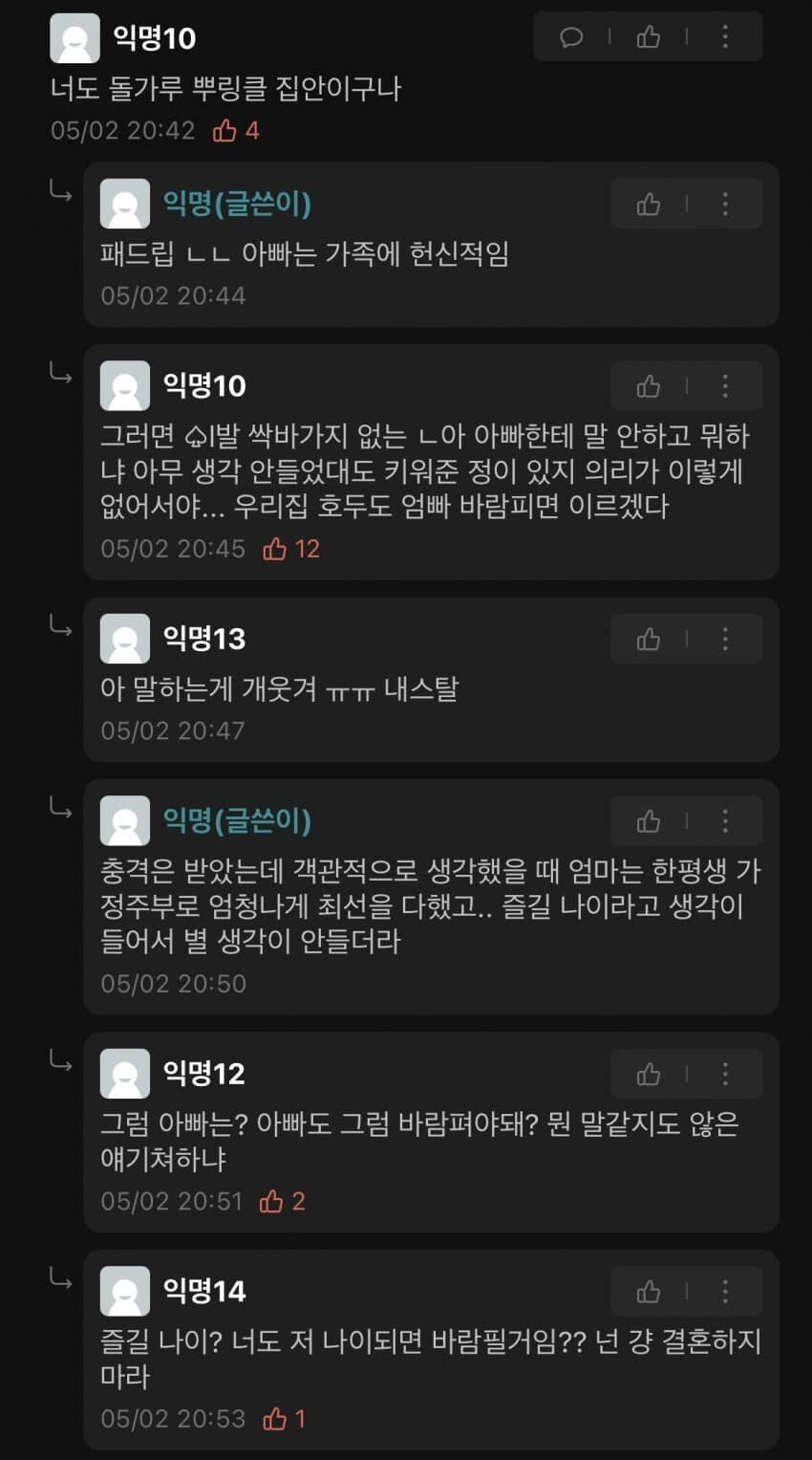 엄마 바람피는 거 나한테만 들켰는데