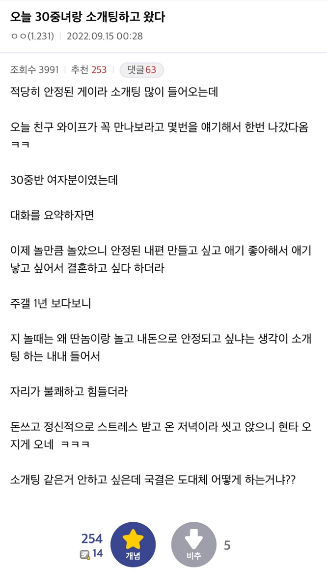 소개팅하고 현탐온 주갤러