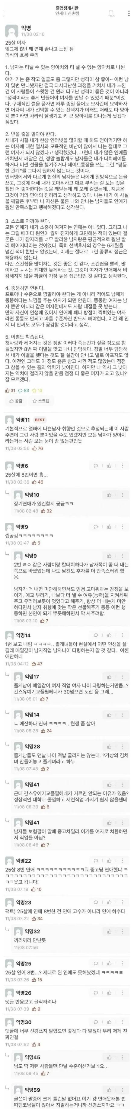 25세 여자가 8번의 연애가 끝나고 느낀점