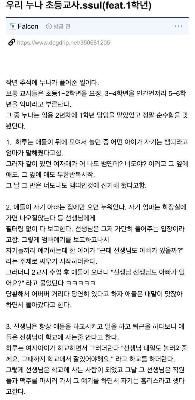 어느 유머대장 유저의 초등교사 누나 썰