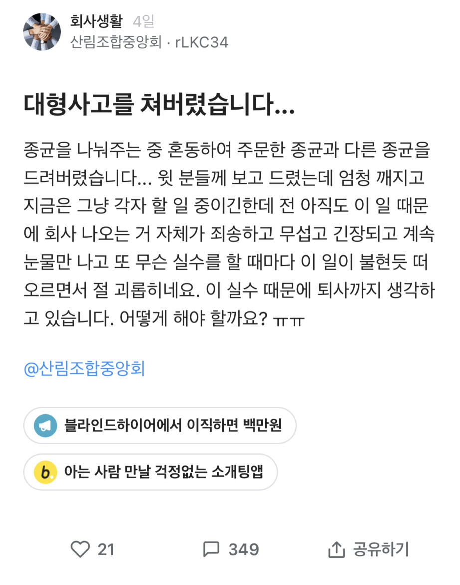 대형사고를 쳤다는 신입.blind