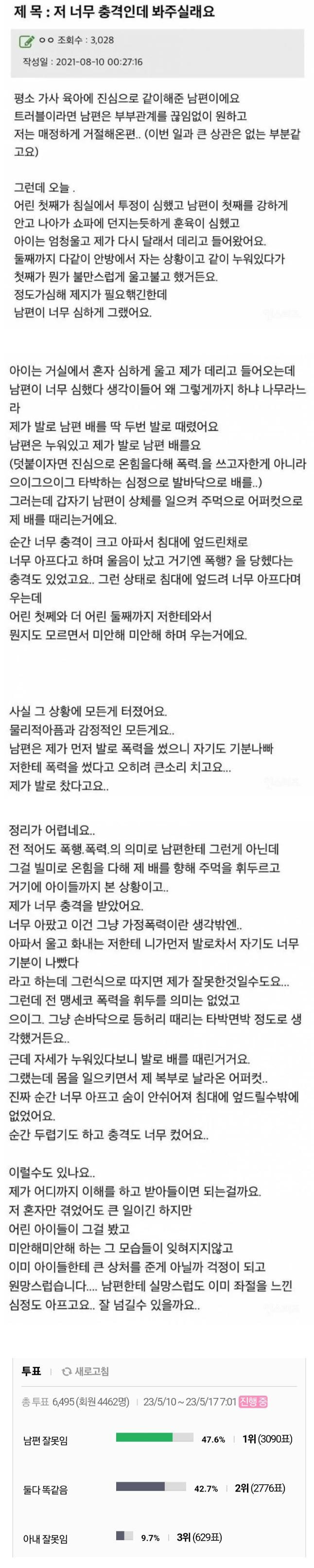 애들 보는 앞에서 서로 폭력을 쓴 부부