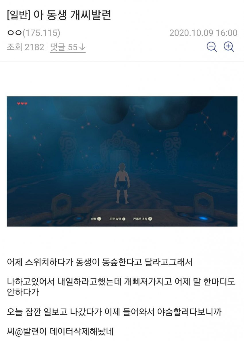 여동생년이 게임 세이브파일 삭제함 ㅅㅂ