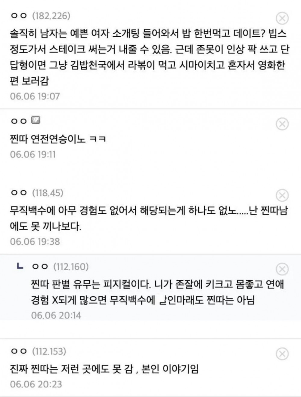 30대 여성이 생각하는 찐따의 기준