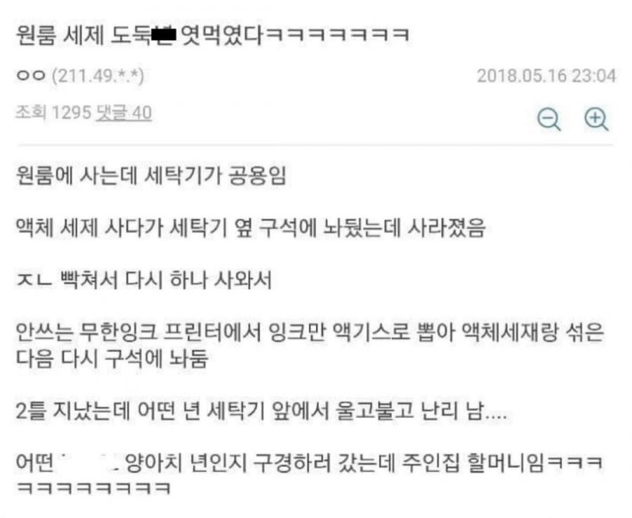 원룸 세제 도둑 엿 먹인 썰