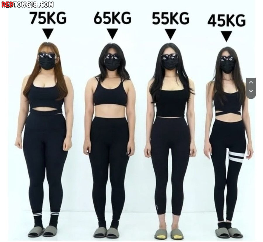 75kg / 65kg / 55kg / 45kg 여자 체형 비교