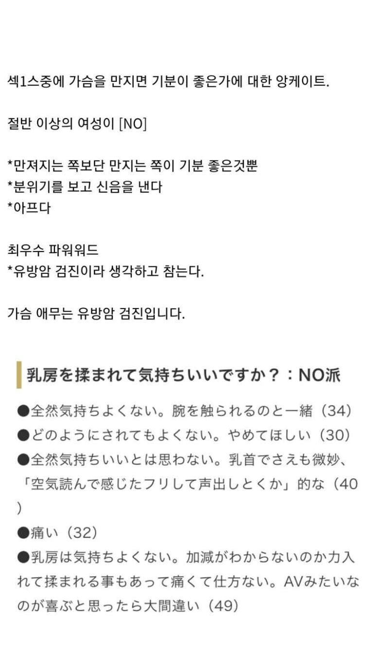 섹스 중 가슴 만지는 거에 대한 반응